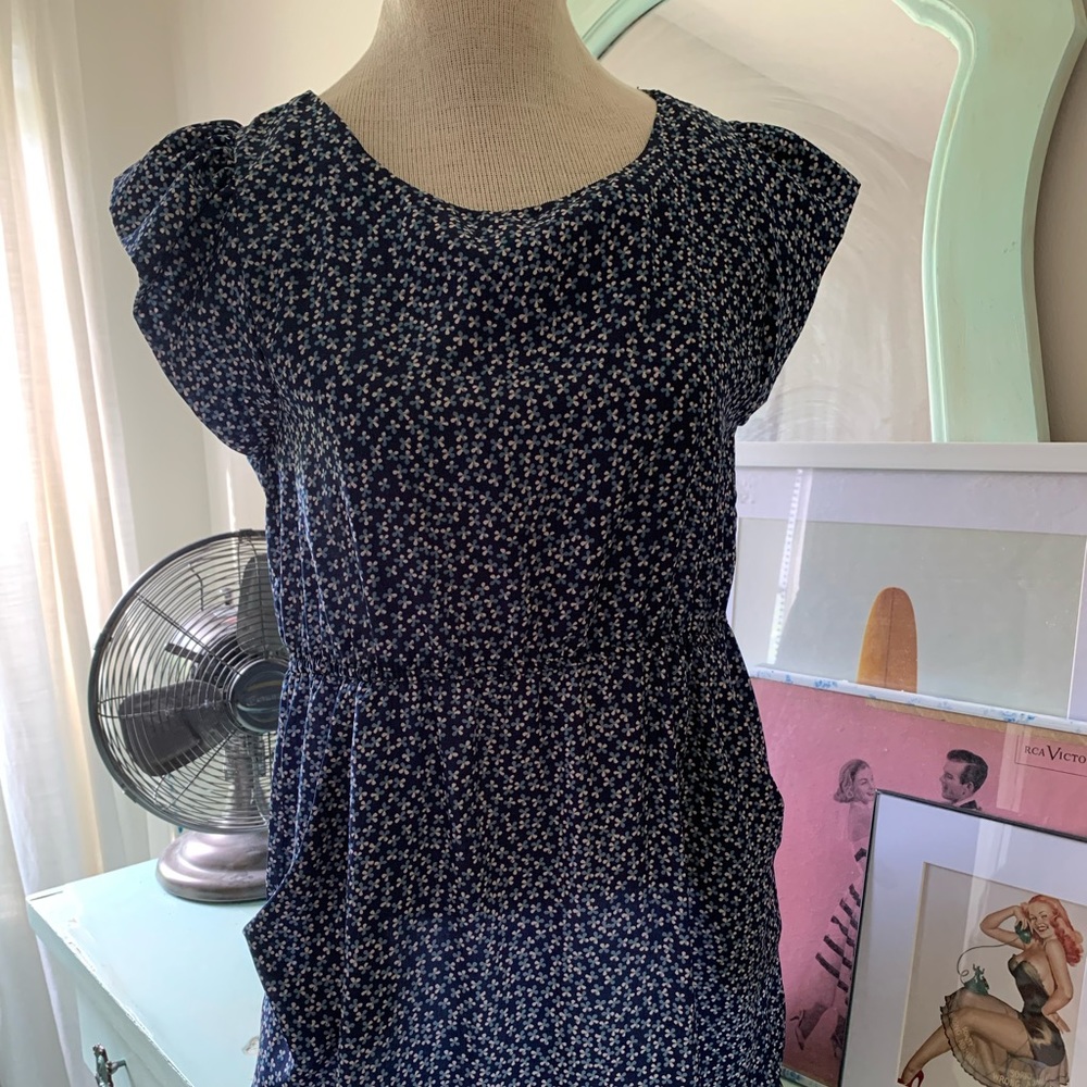5/$25 Zara Basics Floral blue dress with pockets - Picture 5 of 13